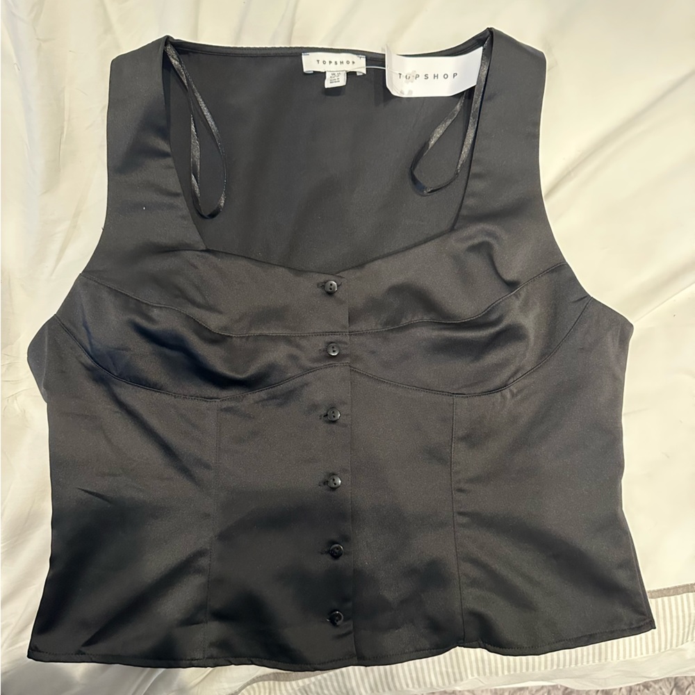 Topshop black Satin-y textured going out top